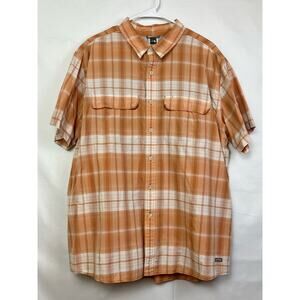 North Face Men's XL Peach Vented Short Sleeve Button Up Collared Plaid Shirt